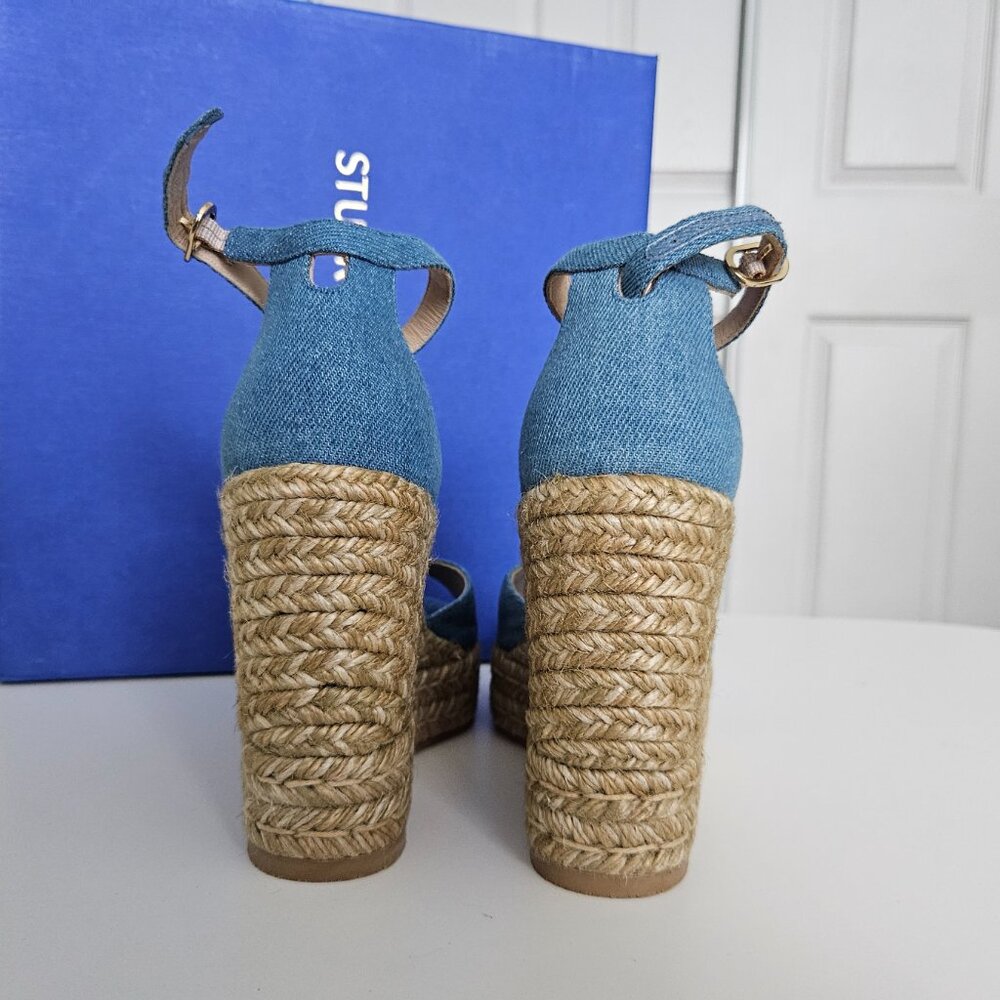 Stuart Weitzman Denim Espadrille Wedge Sandals – Size 7 / EU 37.5 – NWOT - Picture 11 of 14